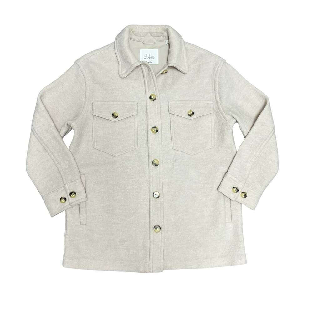 Wilfred Free Aritzia The Ganna Shirt Jacket S Heather Bone 100% Merino Wool Long